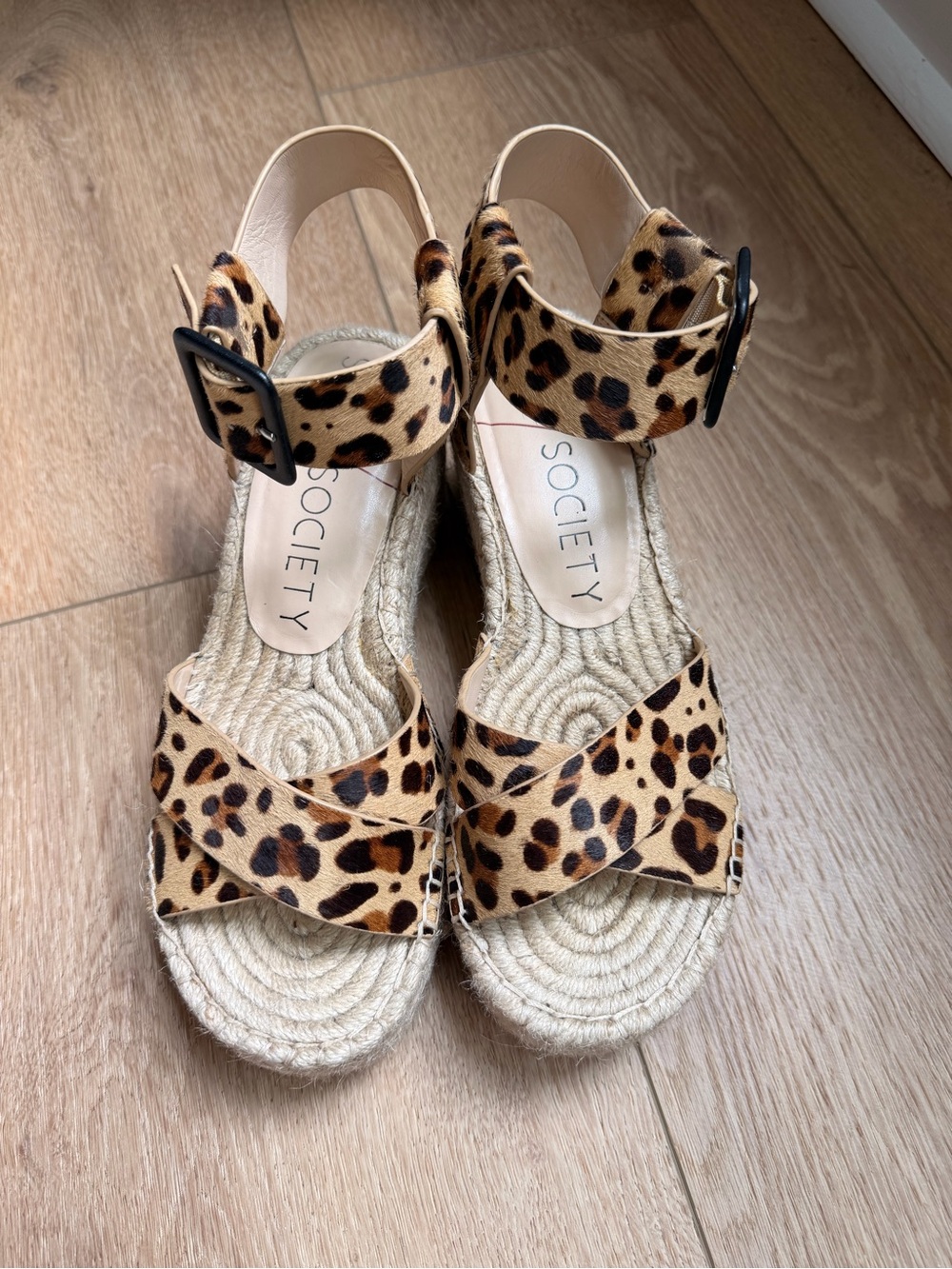 Sole Society Leopard Espadrille Wedge Sandals - Tan/Black